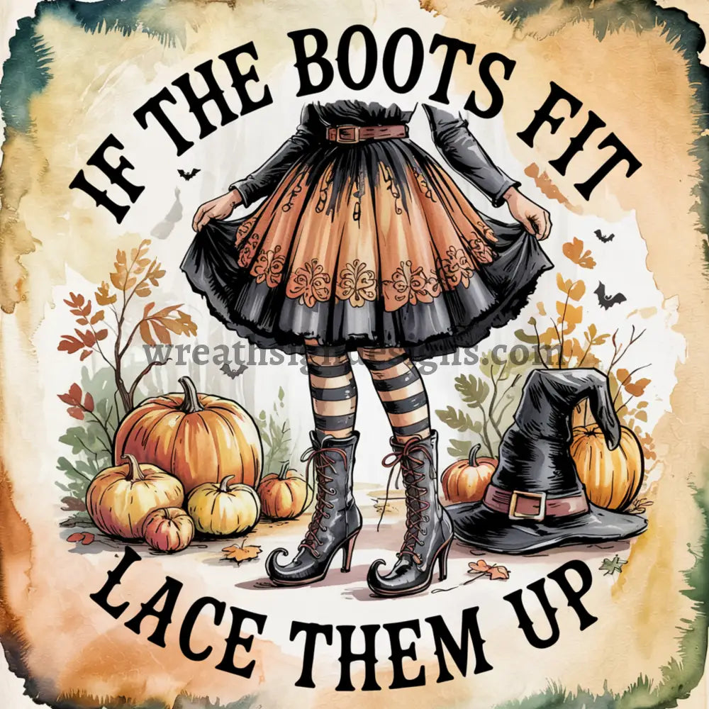 If the Shoe Fits Lace them Up- Halloween Witch Metal Wreath Sign MS-1352 8’’