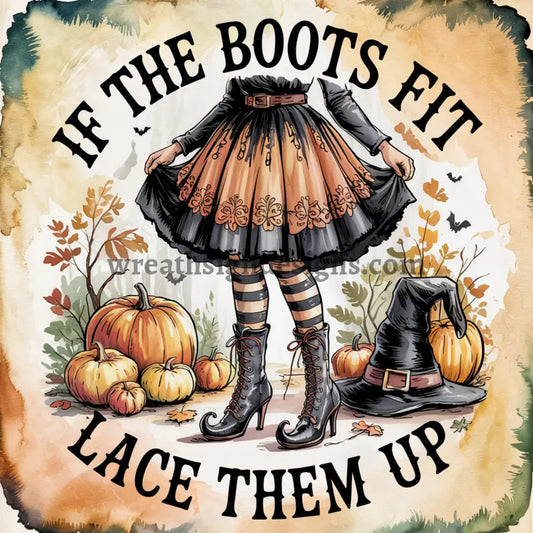 If the Shoe Fits Lace them Up- Halloween Witch Metal Wreath Sign MS-1352 8’’