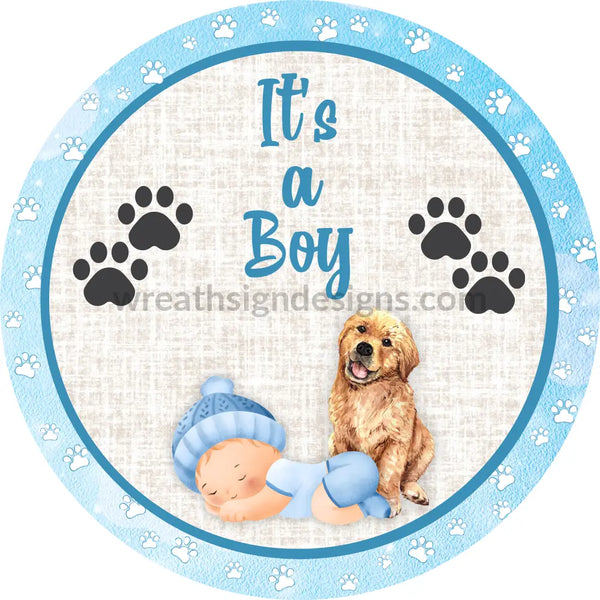 Its A Boy Baby With Puppy Metal Birth Announcement Wreath Sign 8