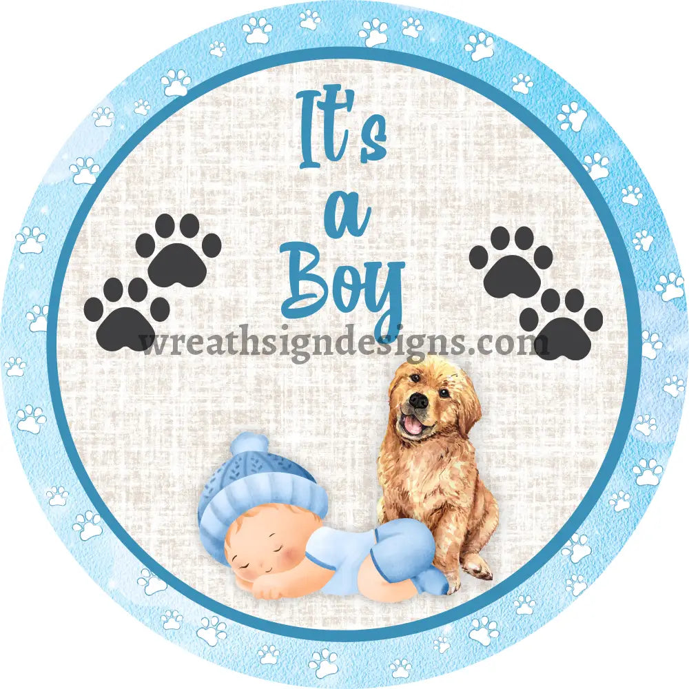 Its A Boy Baby With Puppy Metal Birth Announcement Wreath Sign 8