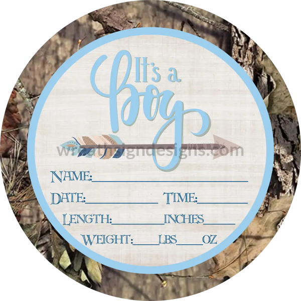 Its A Boy- Camo And Blue With Arrow Metal Wreath Sign 6
