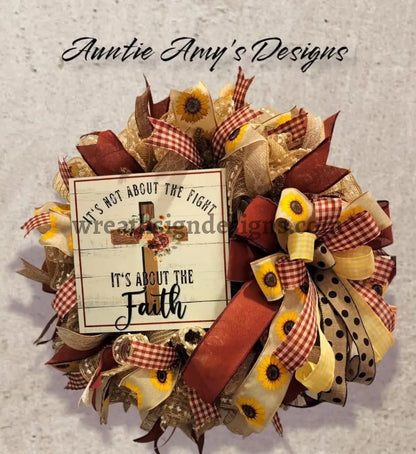 Its Not About The Fight-Its Faith- Floral Cross Metal Sign