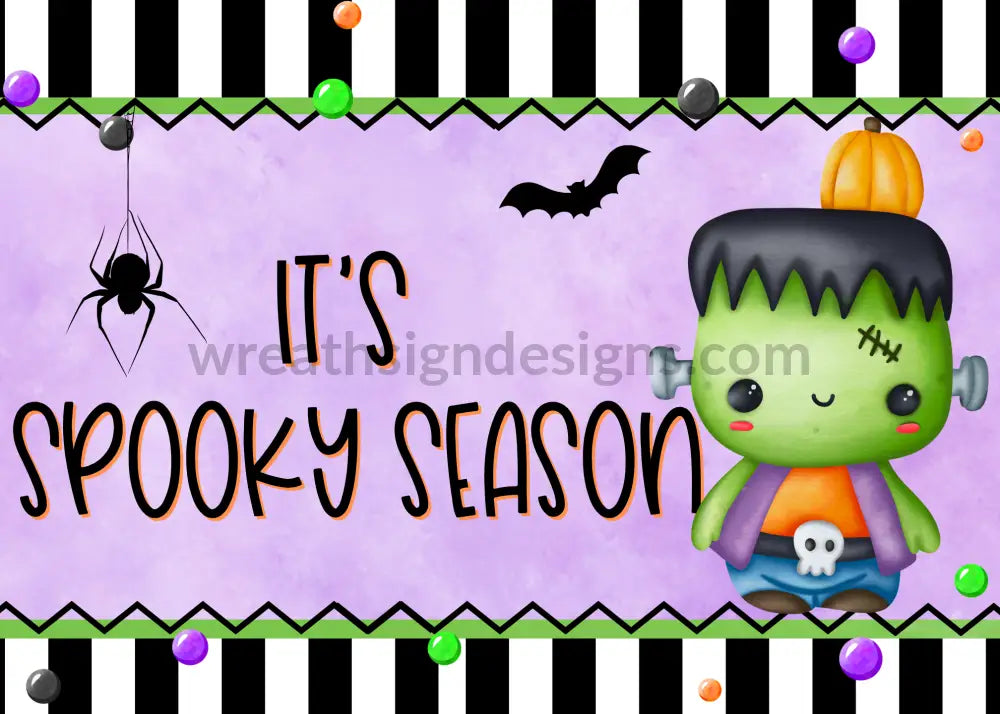 Its Spooky Season Cute Frankie Halloween Monster 5X7 Metal Wreath Sign