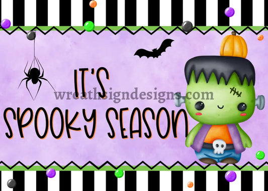 Its Spooky Season Cute Frankie Halloween Monster 5X7 Metal Wreath Sign