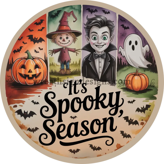 It’s Spooky Season Vampire Ghost Jack o lantern scarecrow Wreath Sign MS-1470