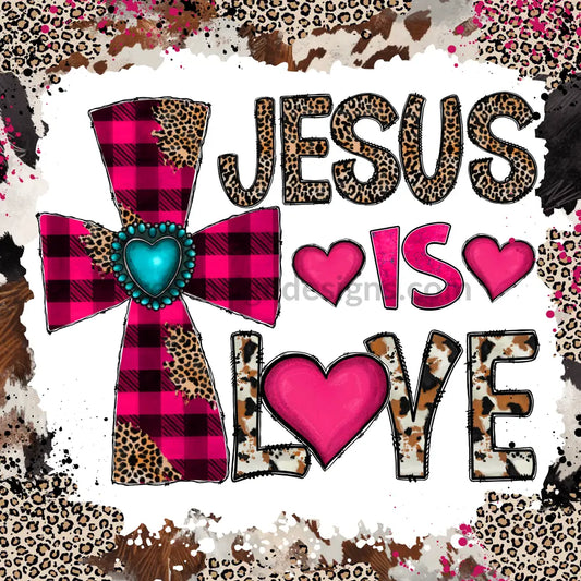 Jesus Is Love- Leopard And Cowprint Cross- Metal Wreath Sign 8