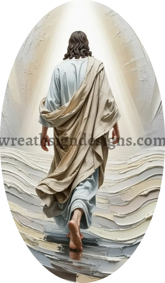 Jesus on the Water 12x7 oval -Christian Faith Metal wreath Sign MS-1274 12x6 metal sign