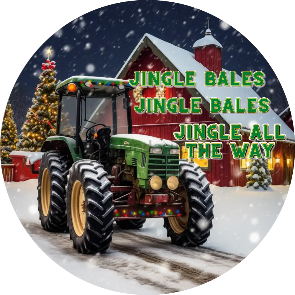 Jingle Bales Christmas Tractor Metal Wreath Sign 6