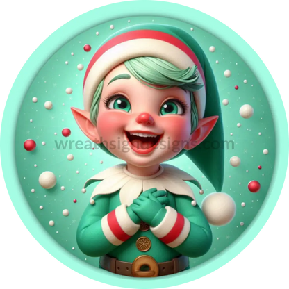 Jolly Mint Elf Christmas Round Wreath Sign 8’