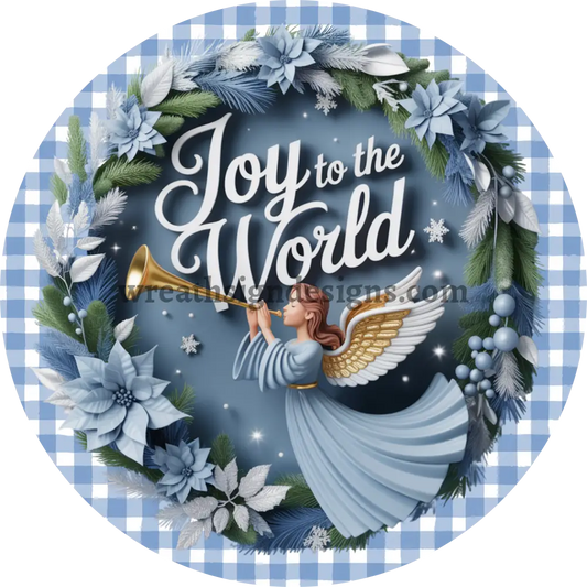 Joy to the World Blue Christmas Angel Round Metal wreath Sign MS-1582 Decor