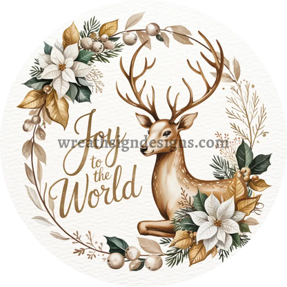 Joy to the World Winter Deer Green And Cream Metal Wreath Sign MS-1452