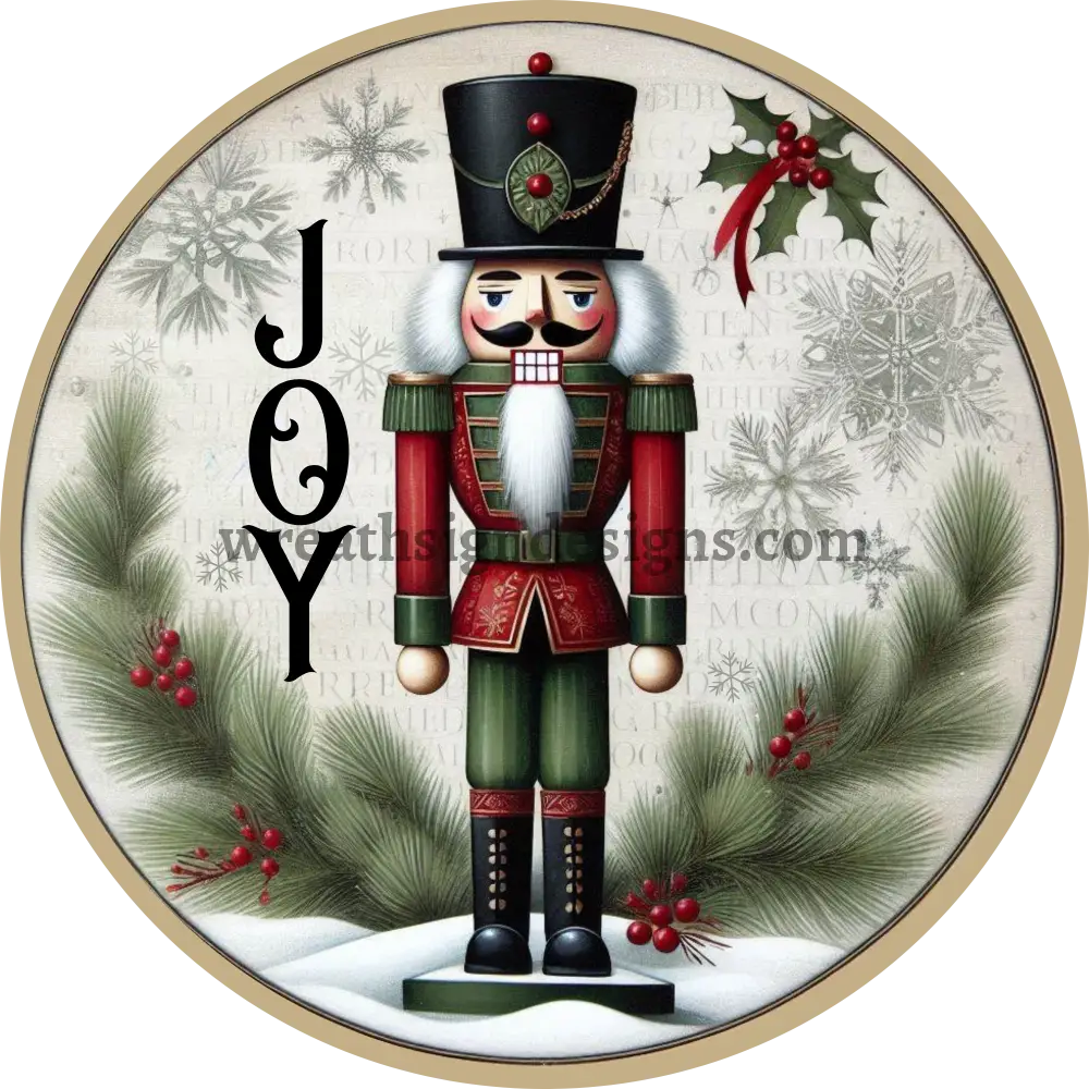 Joy Winter Nutcracker Metal Wreath Sign MS-1457 6’’
