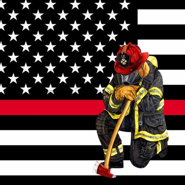 Kneeling Firefighter-Firefighter Support Flag Metal Sign 8