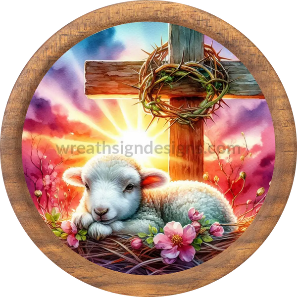 Lamb At The Cross Easter Metal Wreath Sign