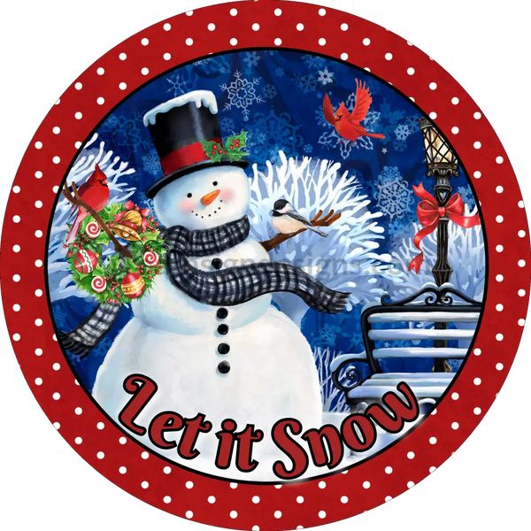 Let It Snow-Snowman Red- Metal Wreath Sign