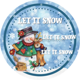 Let It Snow Whimsical Snowman And Reindeer Round Winter Metal Wreath Sign 6