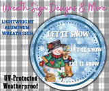 Let It Snow Whimsical Snowman And Reindeer Round Winter Metal Wreath Sign
