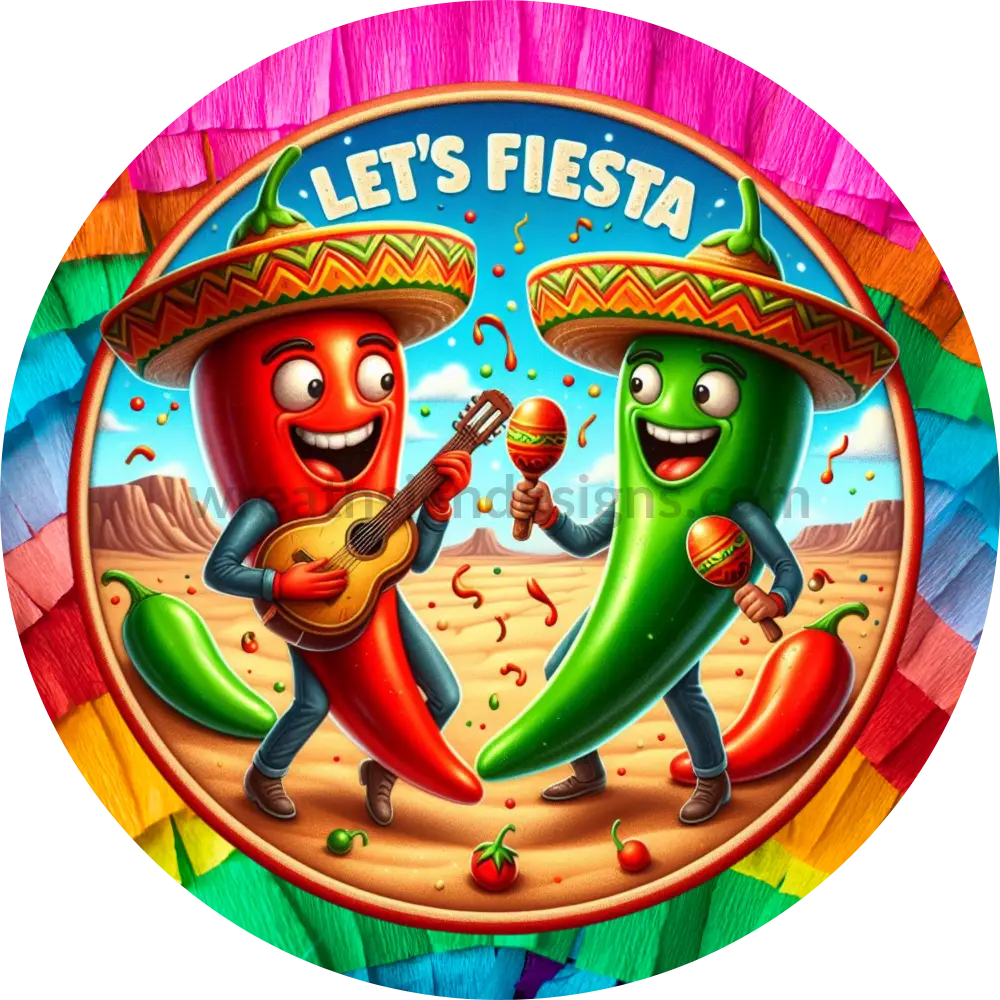 Lets Fiesta Dancing Peppers- Metal Sign 6