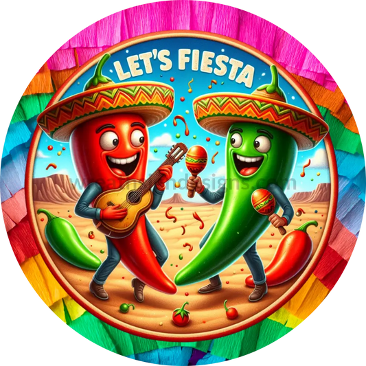 Lets Fiesta Dancing Peppers- Metal Sign 6