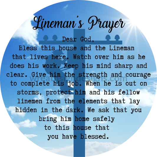 Linemans Prayer Round Metal Wreath Sign 8