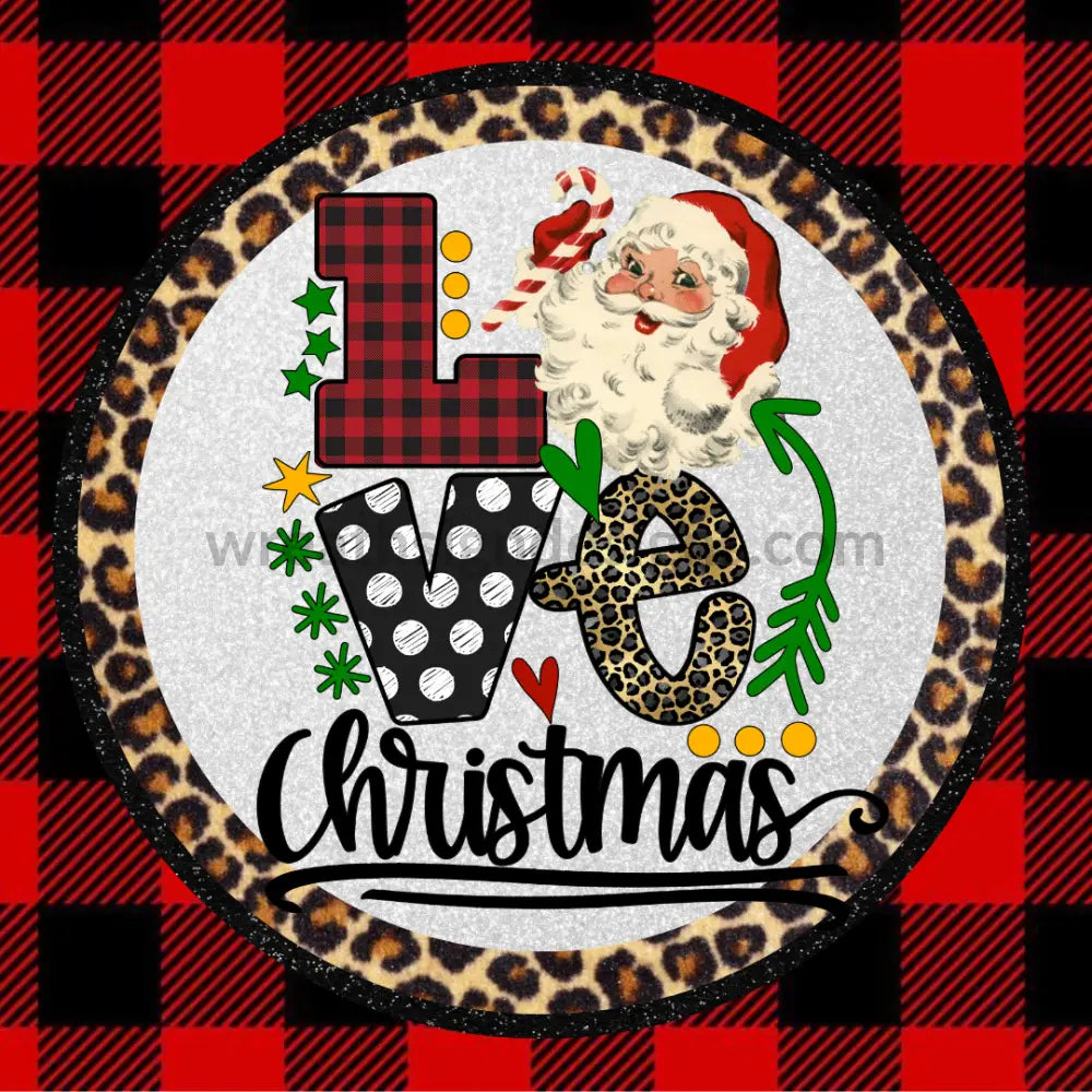 Love Christmas Santa Red Buffalo Plaid -Square - Metal Signs 8