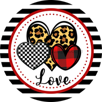 Love Striped Heart Trio-Round Valentine Wreath Sign 6