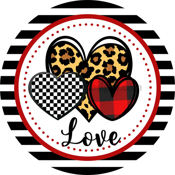 Love Striped Heart Trio-Round Valentine Wreath Sign 6