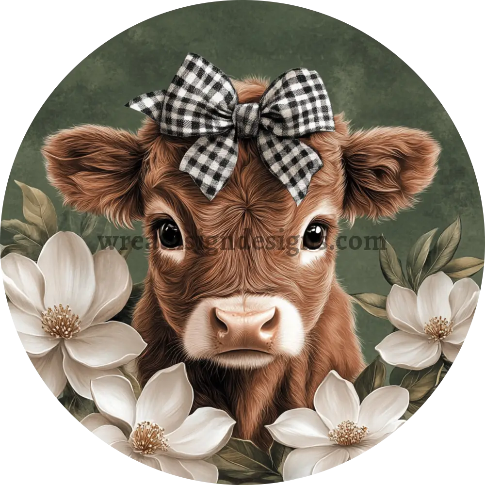 Magnolia Baby Highland Cow- Metal Wreath Sign 10’’