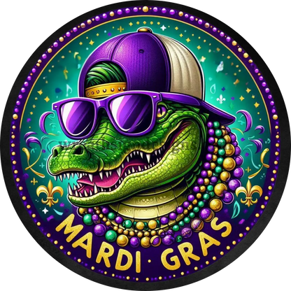 Mardi Gras Gator Nola Purple And Gold Metal Wreath Sign