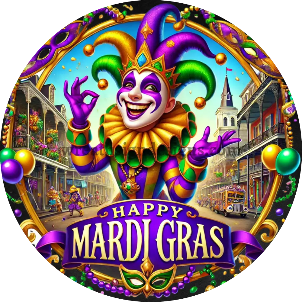 Mardi Gras Jester Purple Gold Metal Sign 10’’