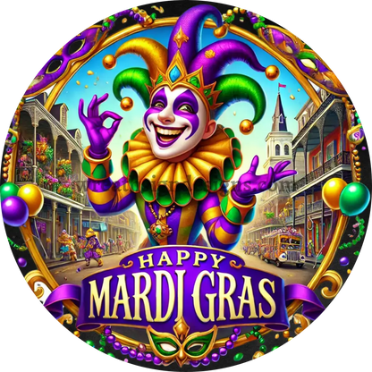 Mardi Gras Jester Purple Gold Metal Sign 10’’