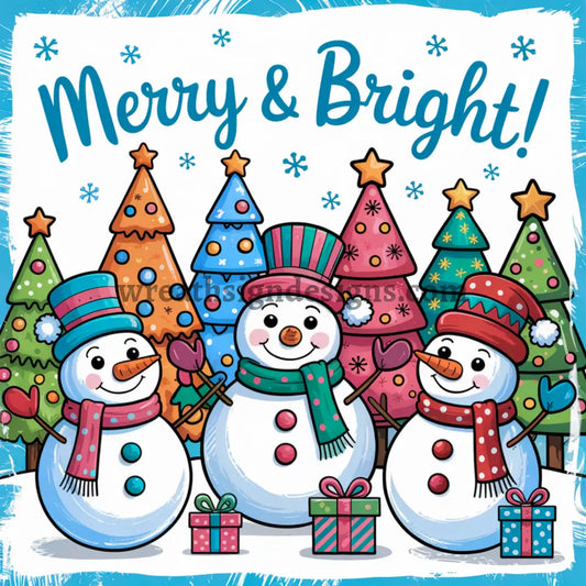 Merry & Bright Snowman Trio - Metal Winter Wreath Sign MS-1342