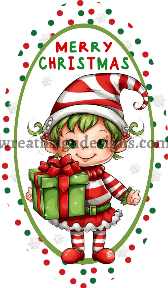 Merry Chirstmas Christmas Elf Metal Wreath Sign- 7x12 Oval MS-1394