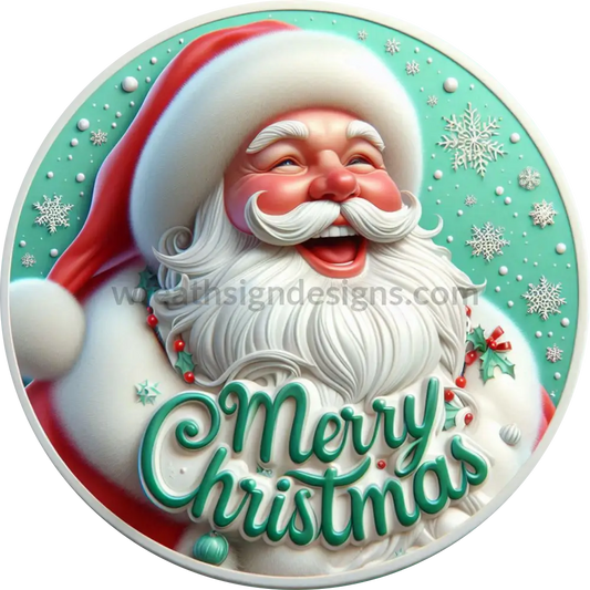 Merry Christimas Mint Jolly Santa Christmas Round Wreath Sign 6’