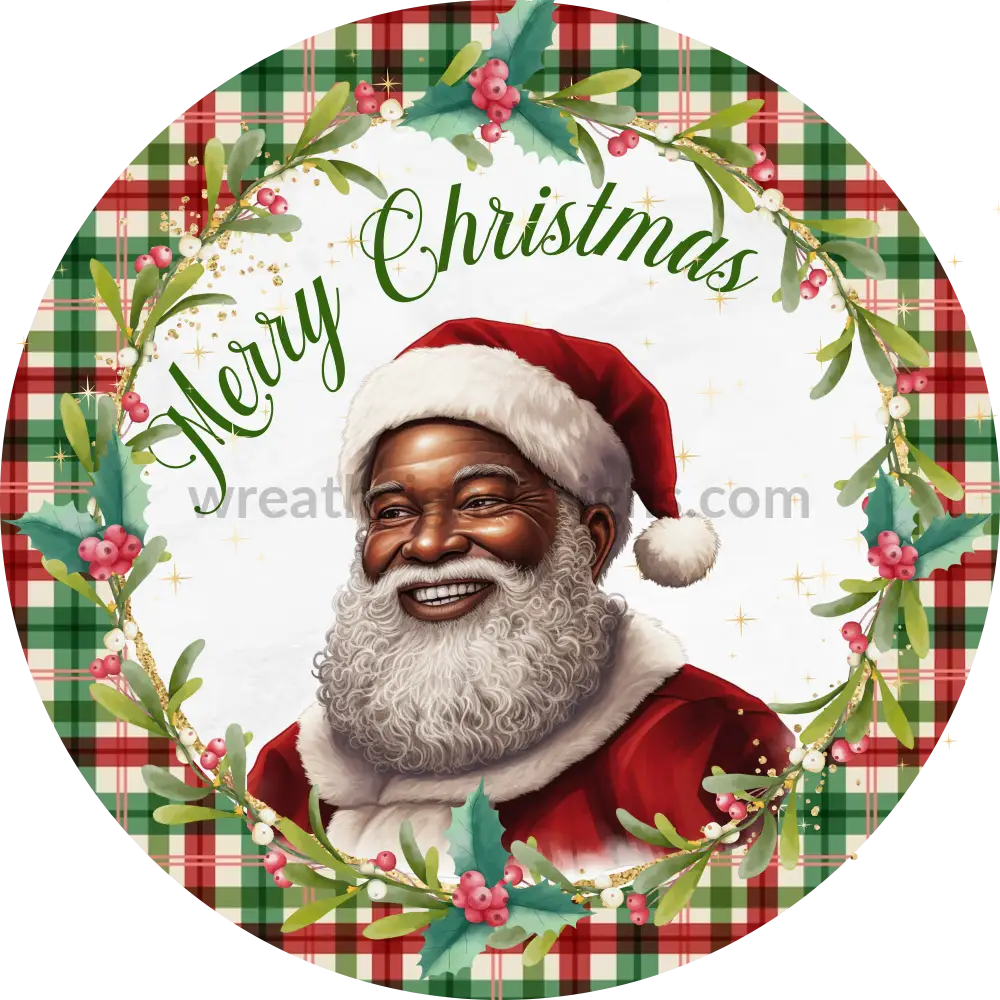 Merry Christmas African American Classic Santa Round Wreath Sign 6