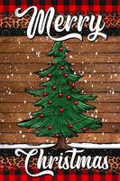 Merry Christmas Buffalo Plaid And Leopard Tree 8X12 Metal Sign