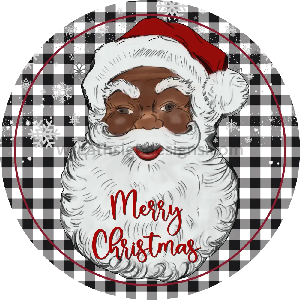 Merry Christmas Buffalo Plaid Santa Circle Metal Sign 6