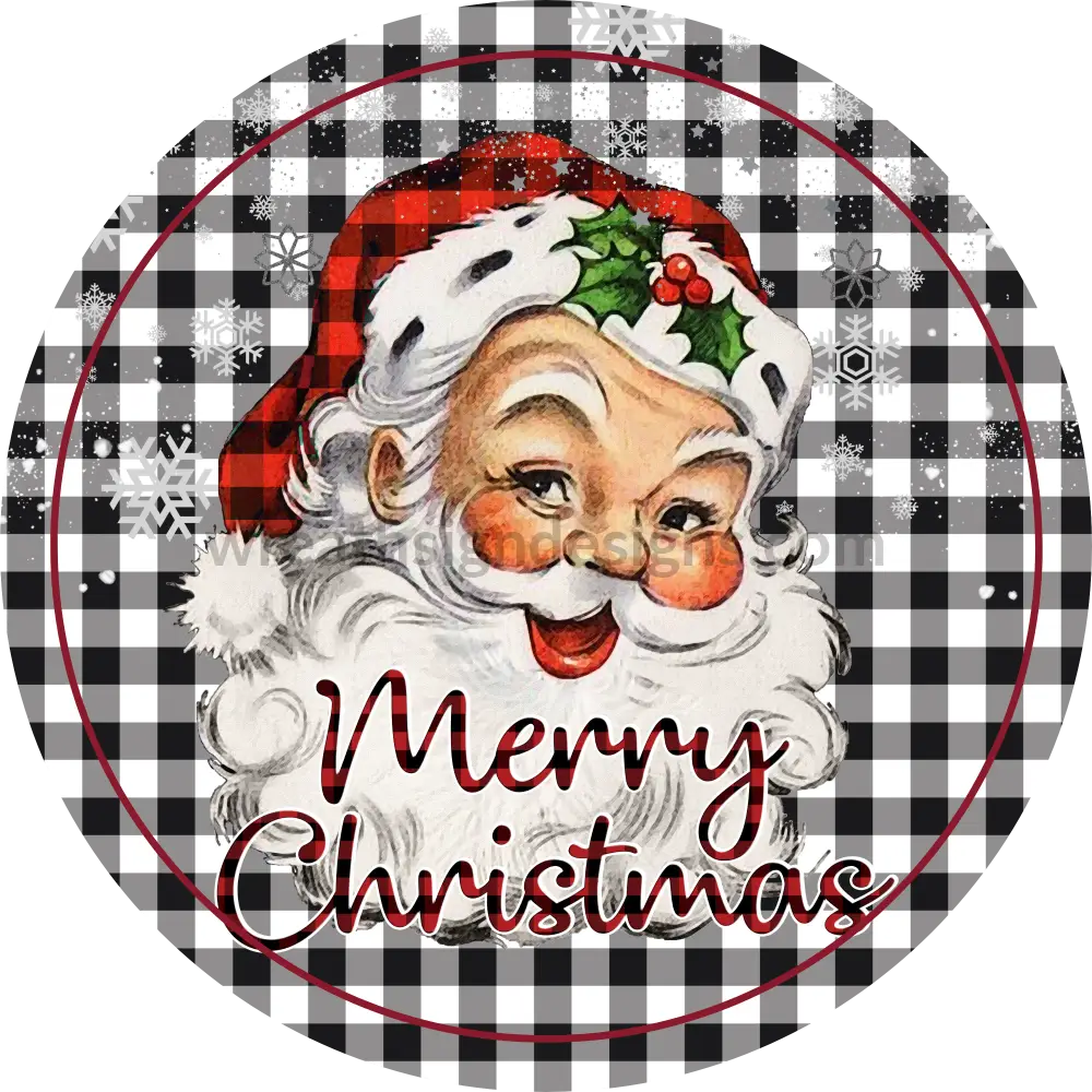 Merry Christmas Buffalo Plaid Santa Circle Metal Sign 8