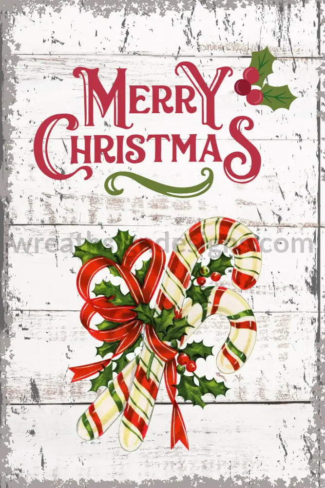 Merry Christmas Candy Canes 8X12 Metal Sign