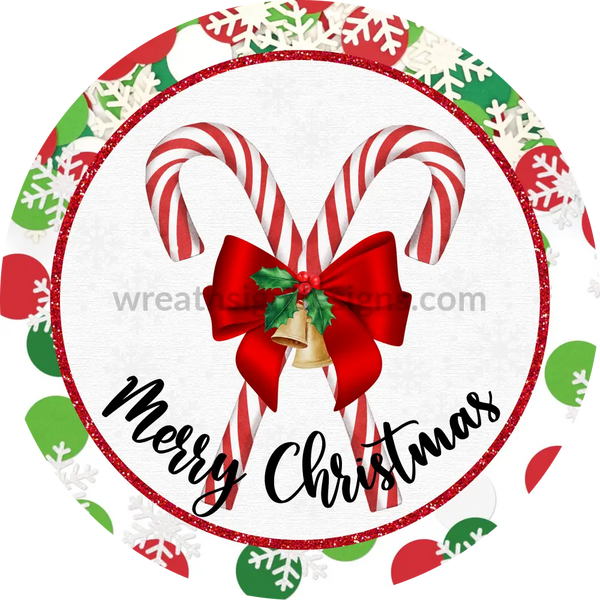 Merry Christmas Candy Canes With Red And Green Dot- Round - Metal Signs 8