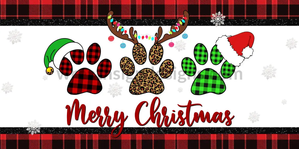 Merry Christmas Dog Prints Christmas- 6X12- Round Metal Wreath Sign