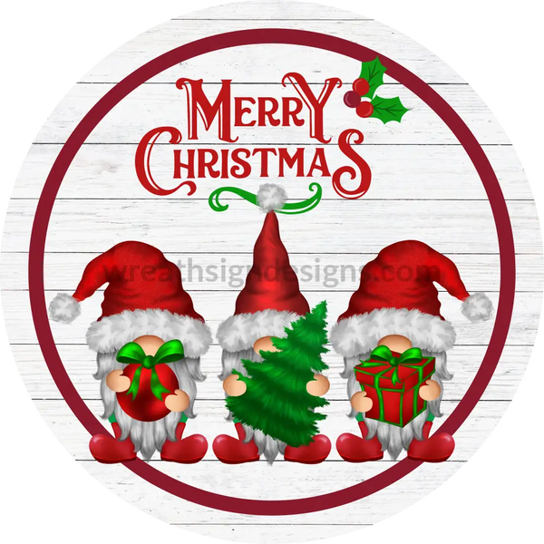 Merry Christmas Gnome Trio-Metal Sign 8 Circle