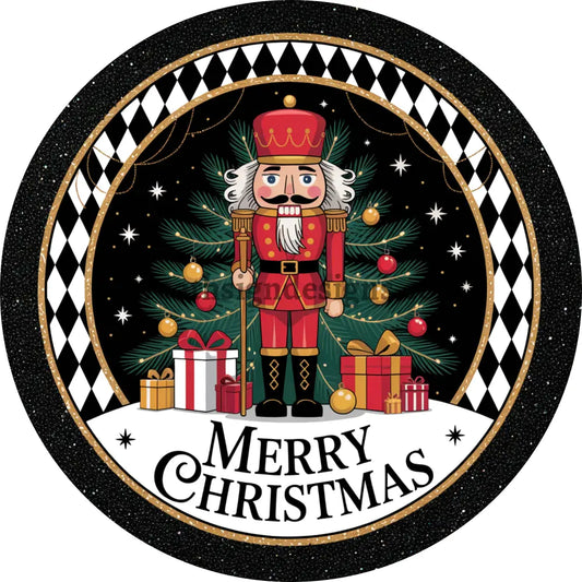 Merry Christmas Harlequin Winter Nutcracker Metal Wreath Sign MS-1458