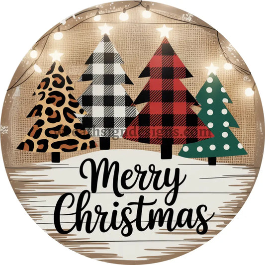 Merry Christmas Leopard and Plaid Christmas Trees- Metal wreath Signs MS-1618