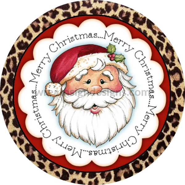 Merry Christmas Leopard Santa Round Metal Sign 6