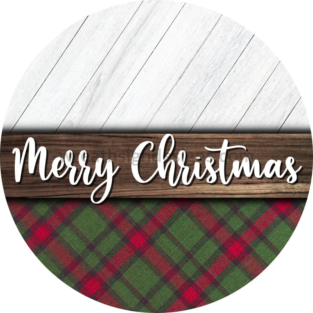 Merry Christmas Red And Green Plaid Round Metal Wreath Sign 8