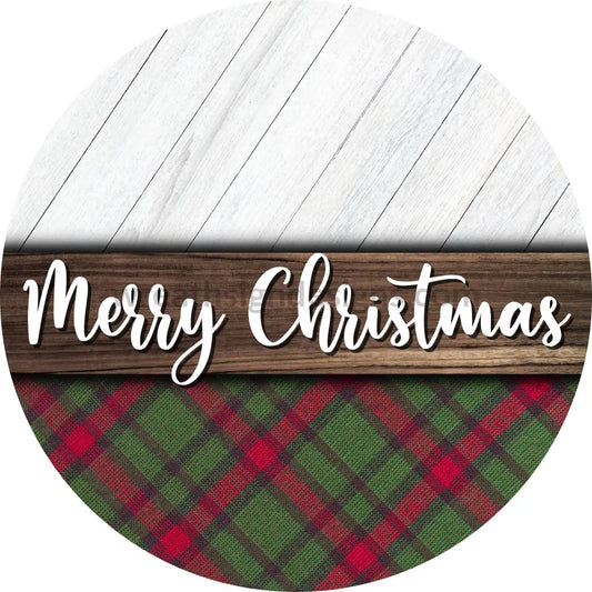 Merry Christmas Red And Green Plaid Round Metal Wreath Sign 8