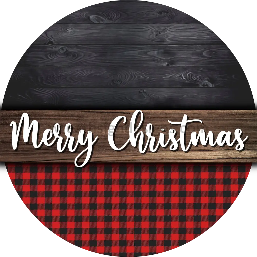 Merry Christmas Red Buffalo Plaid Round Metal Wreath Sign 8