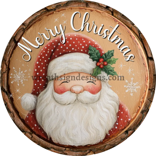 Merry Christmas Rustic Santa Round Metal wreath Sign MS-1578 Decor
