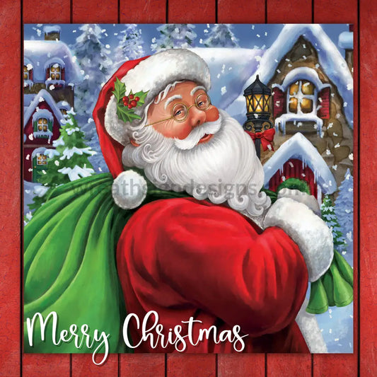 Merry Christmas Santa On Red Wood Metal Sign (Ginajanestudio) 8